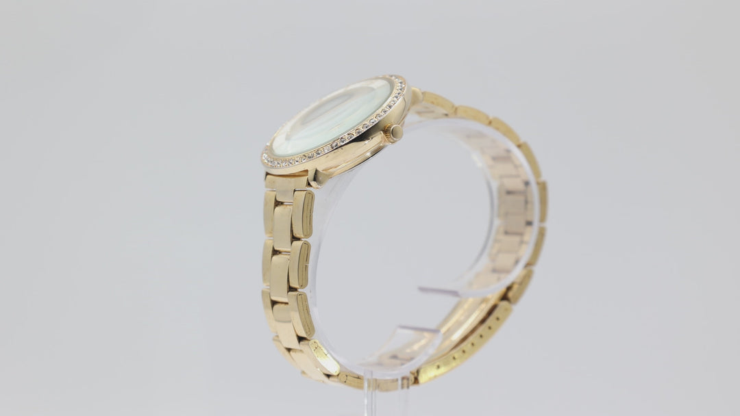 Unbranded Yellow Gold Toned with white Crystals Bezel Watch