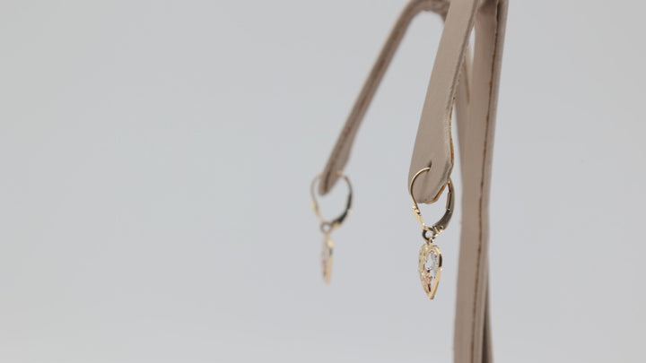 14K Three Tone Gold Filigree Heart Dangle Earrings For Kids