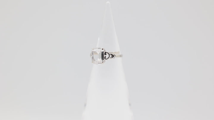 14k White Gold Emerald Cut CZ White Stone Size 6 Ring