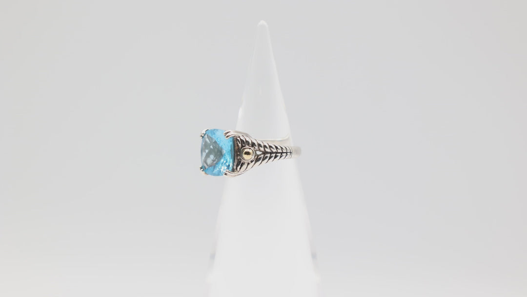Effy 925 Sterling Silver and 18k Yellow Gold Accents Blue Topaz 12mm x 12mm Ring