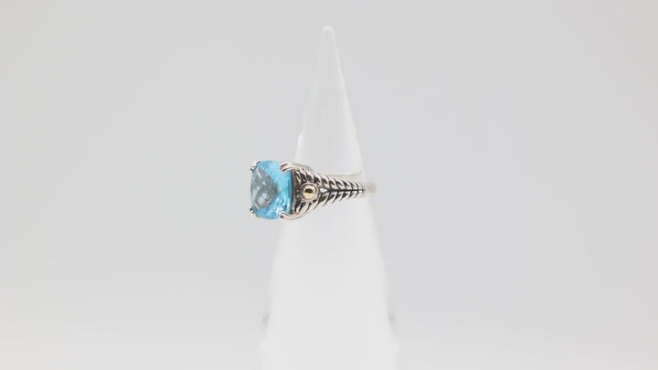 Effy 925 Sterling Silver and 18k Yellow Gold Accents Blue Topaz 12mm x 12mm Ring