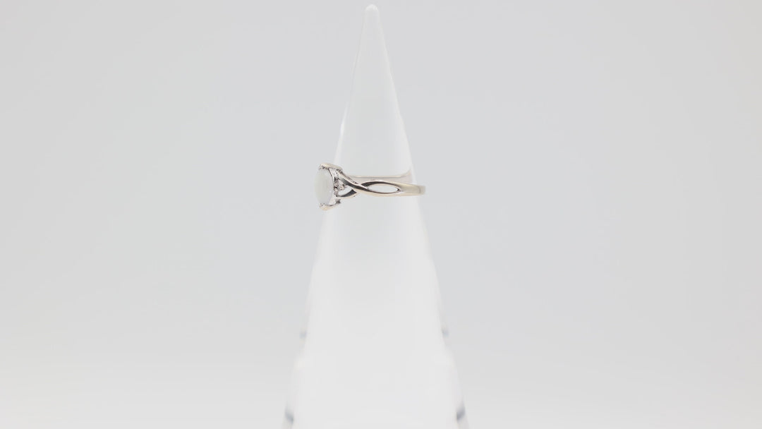 10k White Gold Band & 7.5x4mm Marquise Opal Stone with Diamond Accents Ring Size 6.75